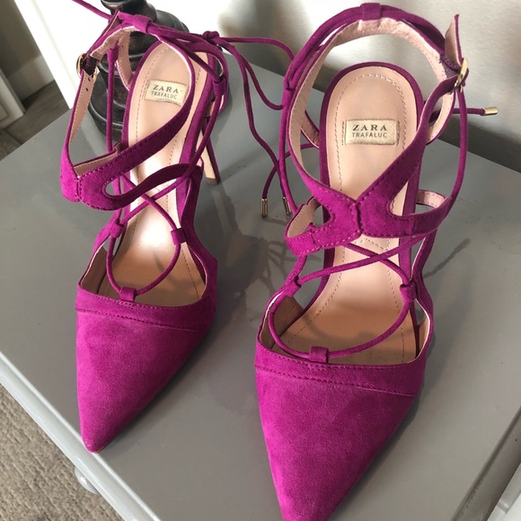 Zara Shoes Zara Magenta Lace Up Heels Poshmark